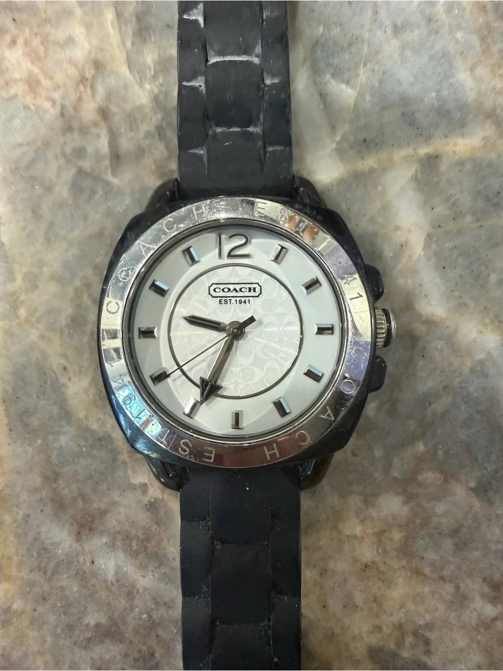 Coach Men’s Black Silicone Strap Watch with Silver Dial Accents